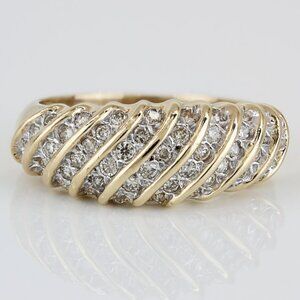 Vintage 14K Gold Diamond Dome Statement Ring Cocktail Anniversary Gift Jewelry